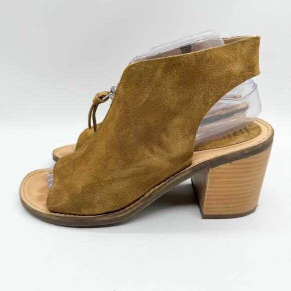 Anthropologie Latigo Venice Boho Suede Leather Open Toe Block Heel Booties Sz 8 - Picture 7 of 12